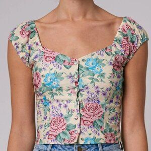 ROLLA'S Floral Blouse in Cream, Pink, and Blue